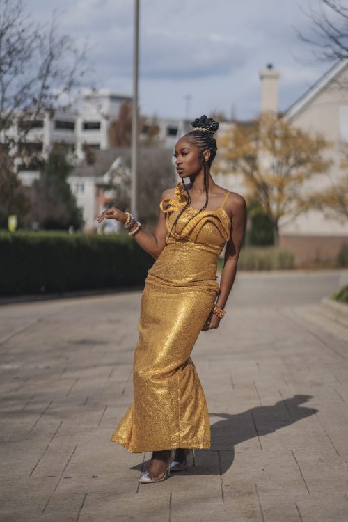 AlkeBULANPrints Product: Golden Bow Bedazzle Dress