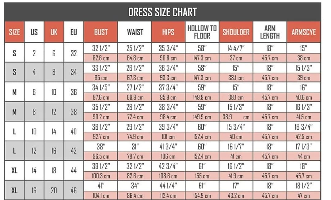 alkeBULAN dress size chart
