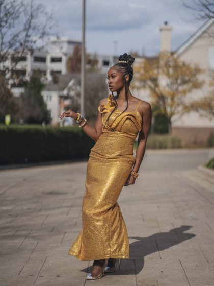 AlkeBULANPrints Product: Golden Bow Bedazzle Dress